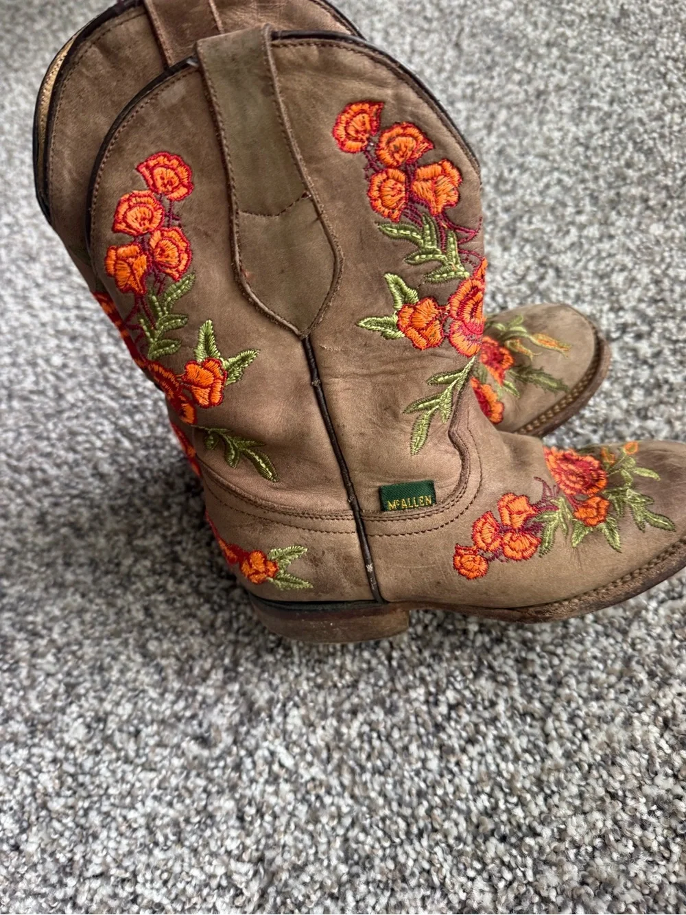 Kids Brown Embroidered Floral Western Boots
